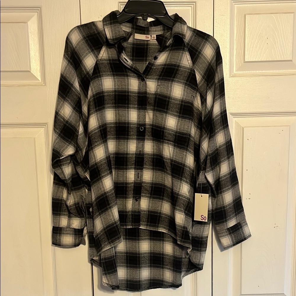 SO Oversized Plaid Button-Up Flannel